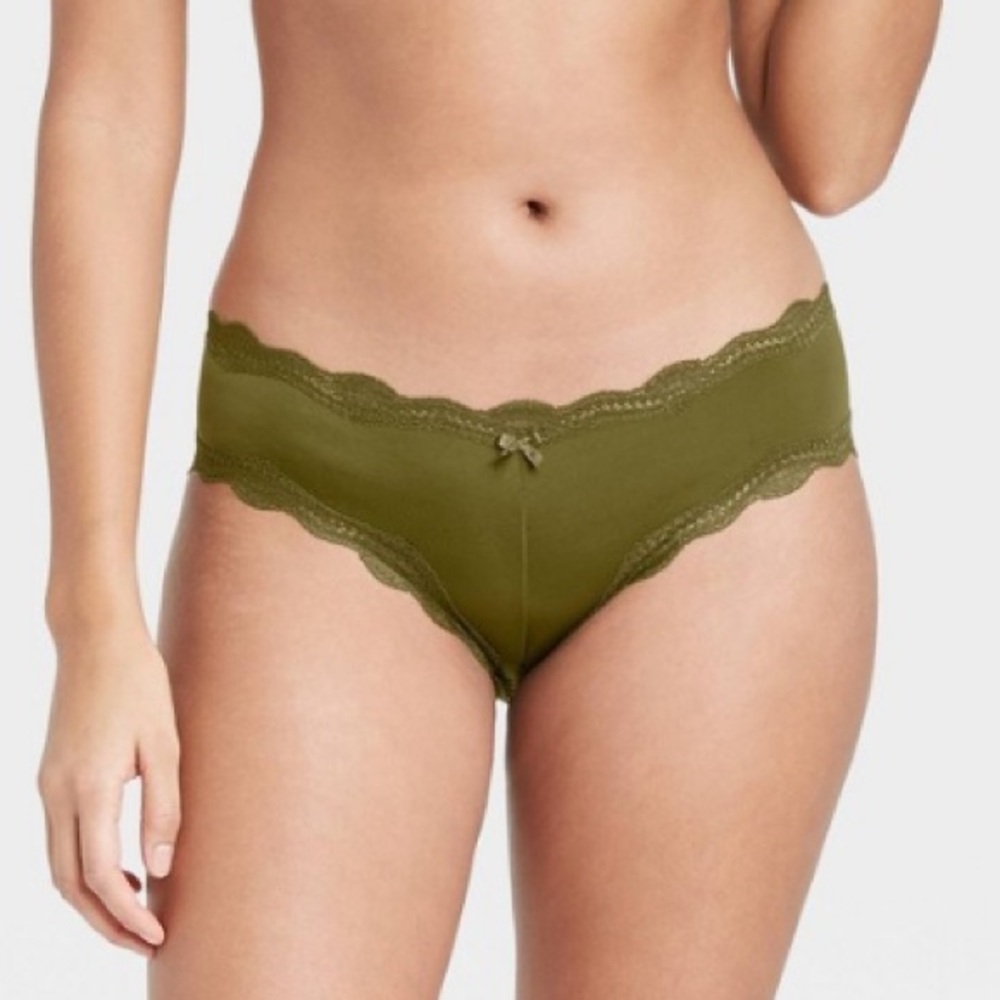 Auden Women's Lace Trim Cheeky Panties - Olive